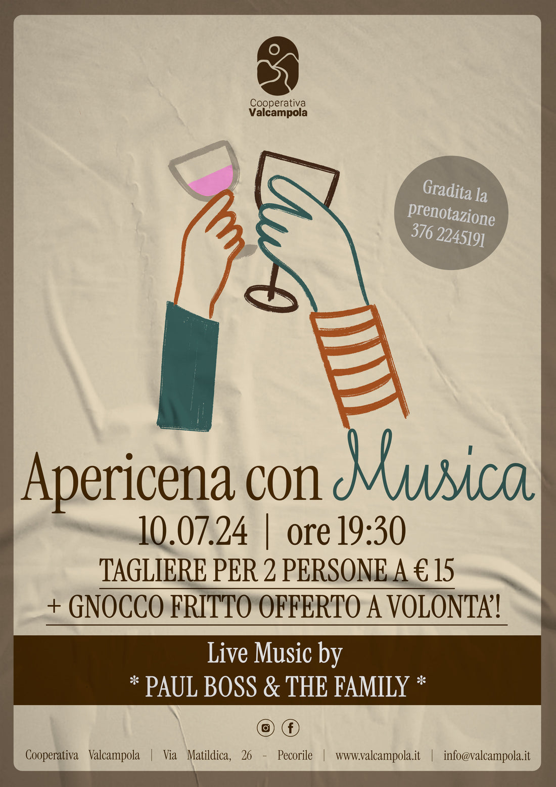 Apericena con Musica: Mercoledì 10 Luglio! (POSSIBILITA' DI GNOCCO D'ASPORTO)